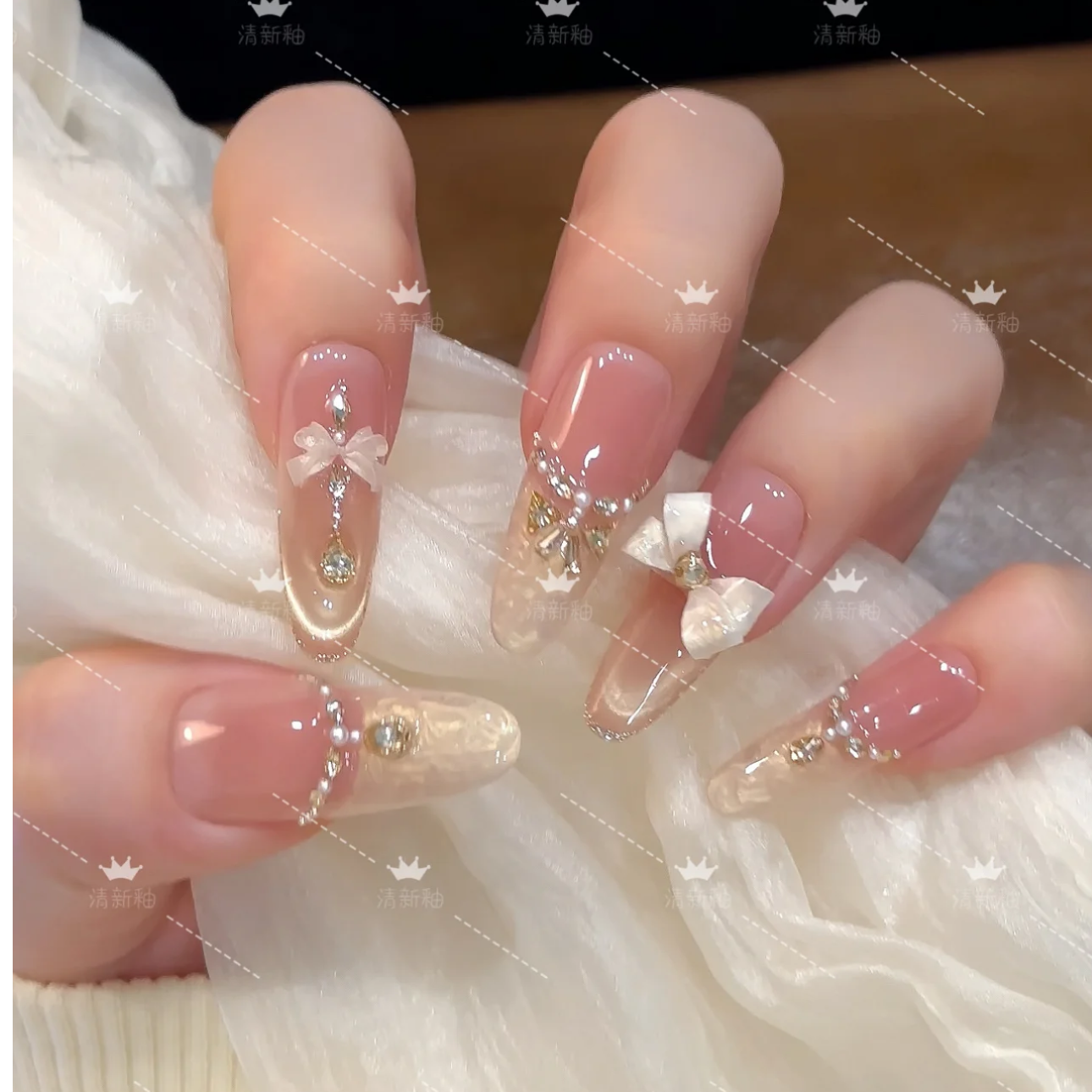 【粉雾甜心】高品质轻奢显白可重复佩戴手工穿戴光疗美甲