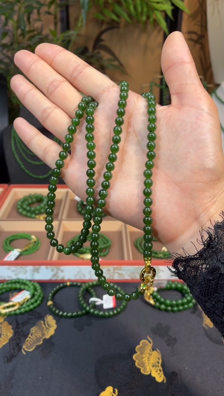 颈饰未镶嵌和田玉（碧玉）高货捡漏6高冰菠菜微矿毛衣链