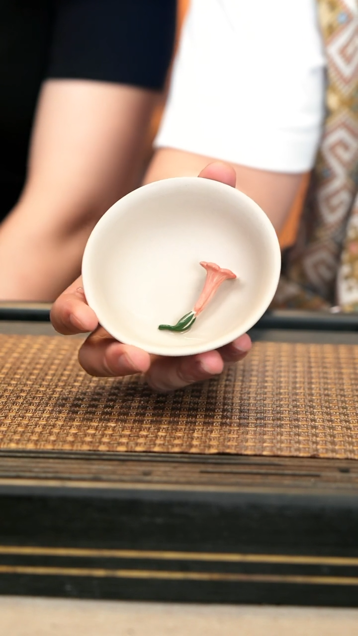 茶壶紫砂WXT16《凌霄花普洱杯》白玉段