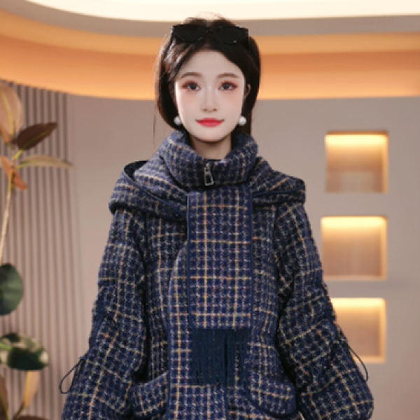 冬季设计感围巾连帽百搭经典保暖白鸭绒羽绒服M-XL