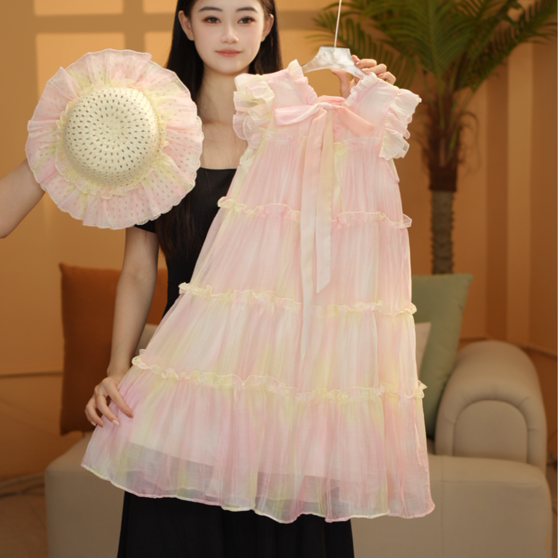 连衣裙同色2025夏季新款甜美小飞袖花海女孩连衣裙XQZ25025