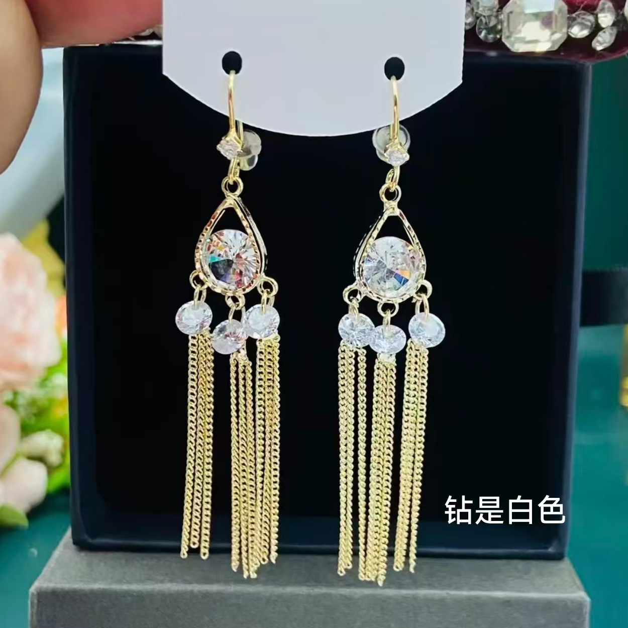 铜合金合成锆石耳饰 国风个性超仙戏曲流苏