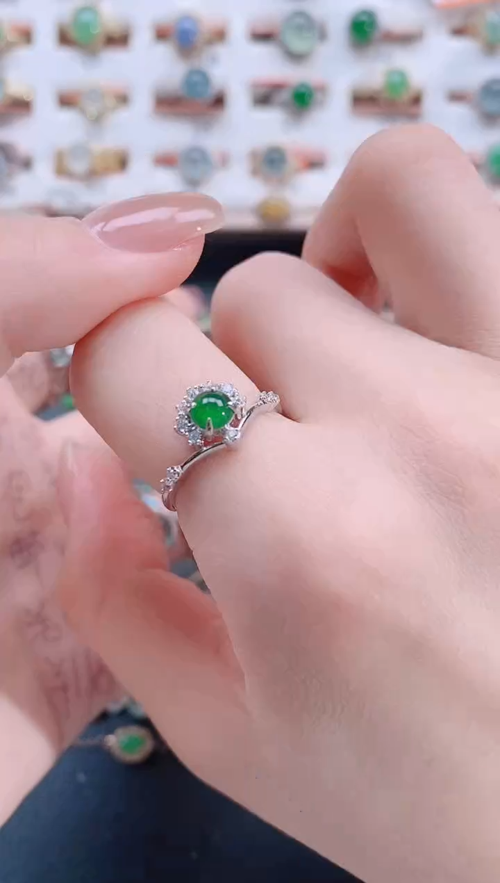 银S925镶嵌戒指翡翠天然翡翠