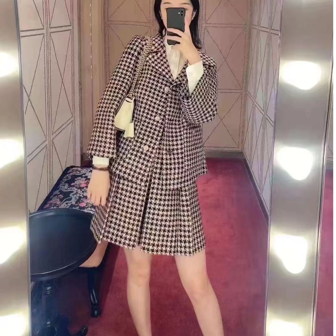 未使用 GUCCI/古驰 012392  金扣千鸟格外套  38码