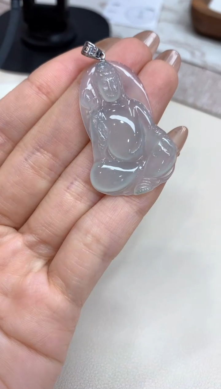 【闪购商品】翡翠吊坠(不含链)18K金镶嵌观音