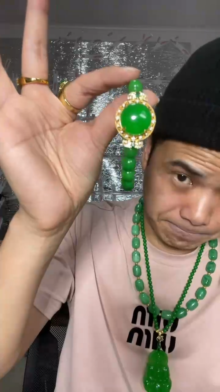 未镶嵌手串翡翠【小伍珠宝】高端满绿鸽子蛋手串