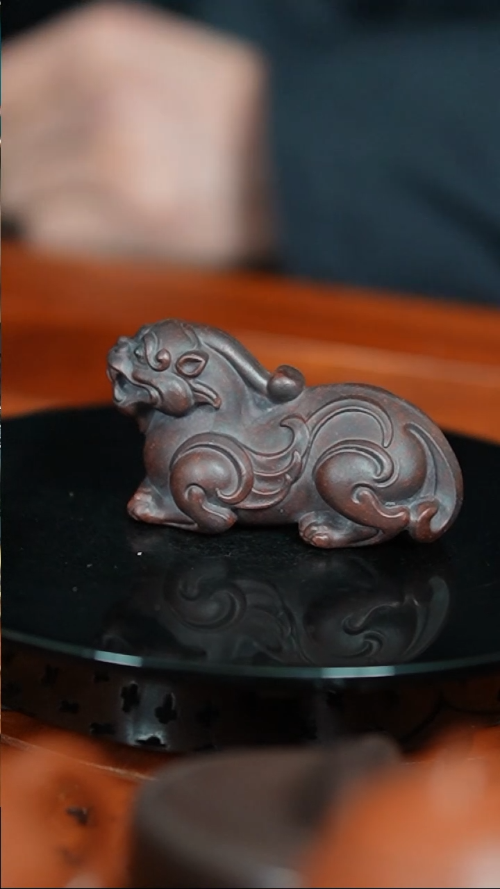 【闪购商品】紫砂茶宠古红泥刻绘招财貔貅精品摆件