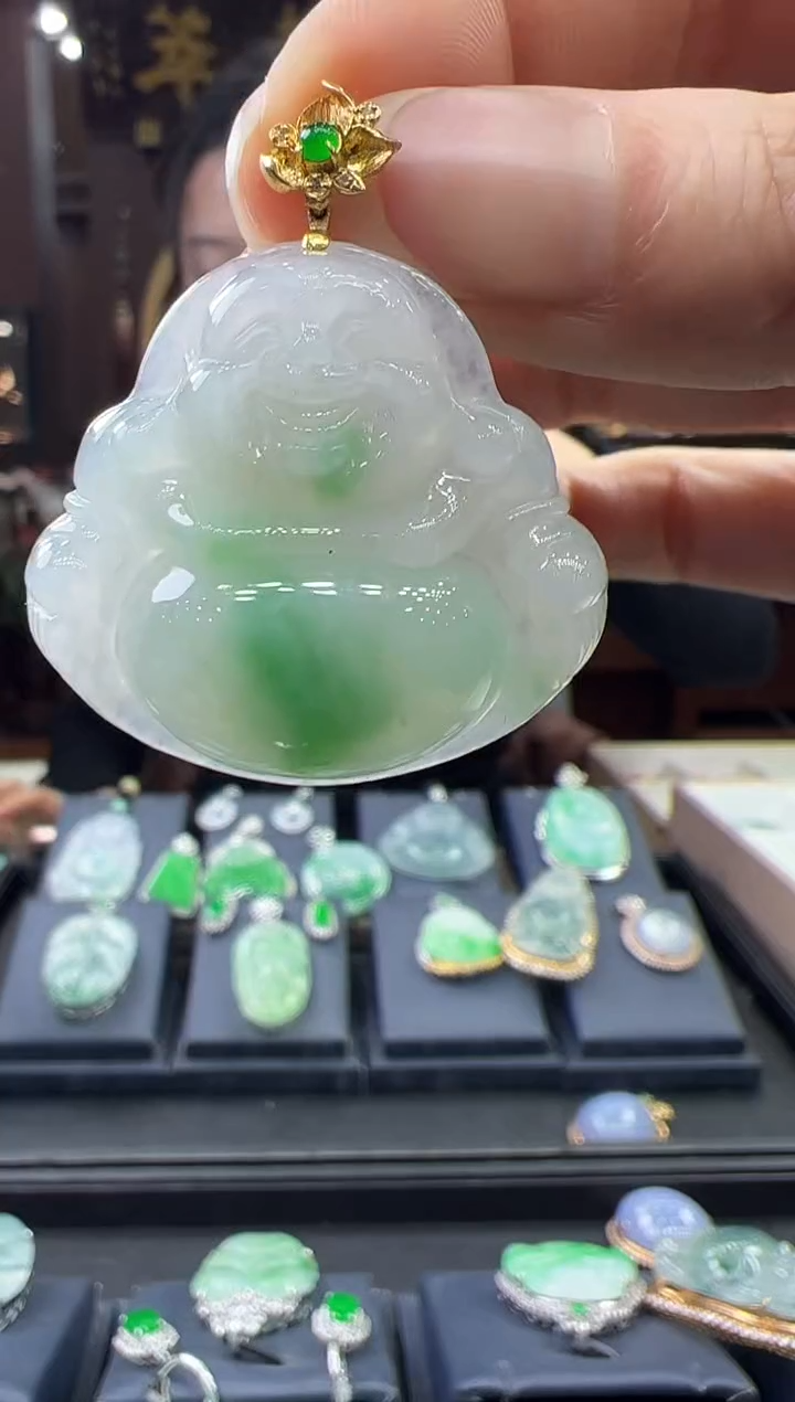 【闪购商品】翡翠挂件18K金镶嵌佛公 不含链