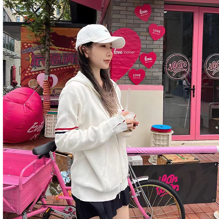 春季新品极简风情侣款双拉链连帽针织衫女