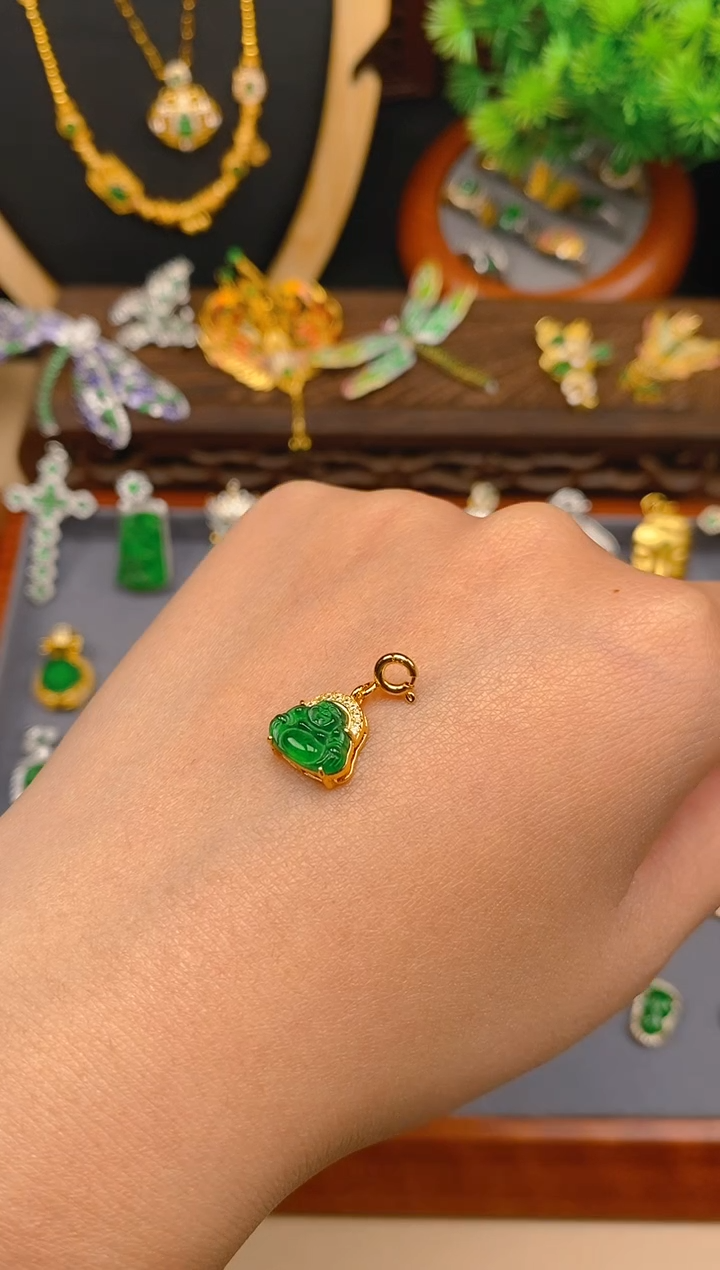 【闪购商品】翡翠吊坠(不含链)银S925镶嵌佛公万能扣