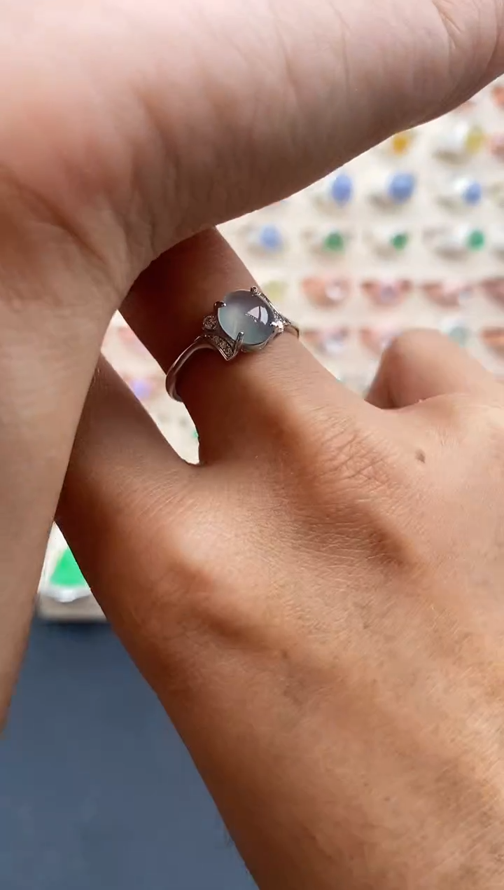 【闪购商品】翡翠戒指银S925镶嵌缅甸天然A货翡翠333  1+5