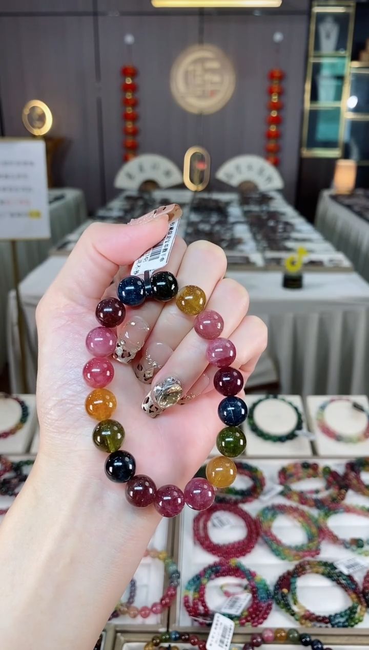 未镶嵌老矿碧玺彩虹单圈手串10mm+碧玺dan多样性发货一条