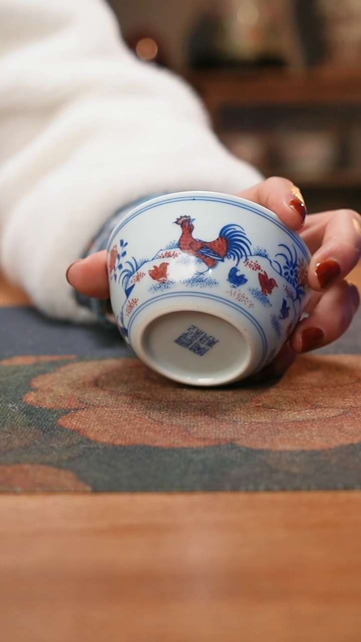 【闪购商品】贵红窑青花釉里红鸡缸杯
