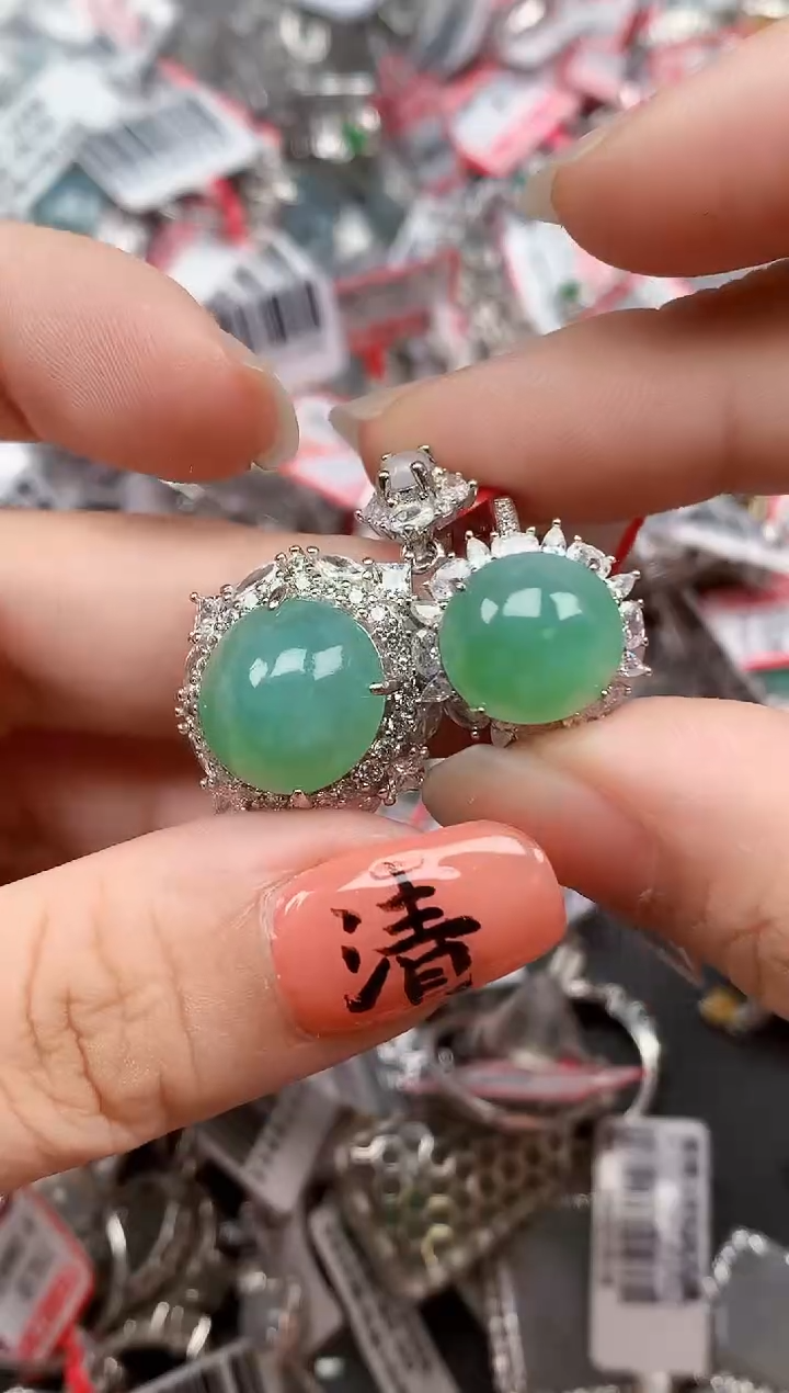 银S925镶嵌戒指翡翠天然A货缅甸翡翠