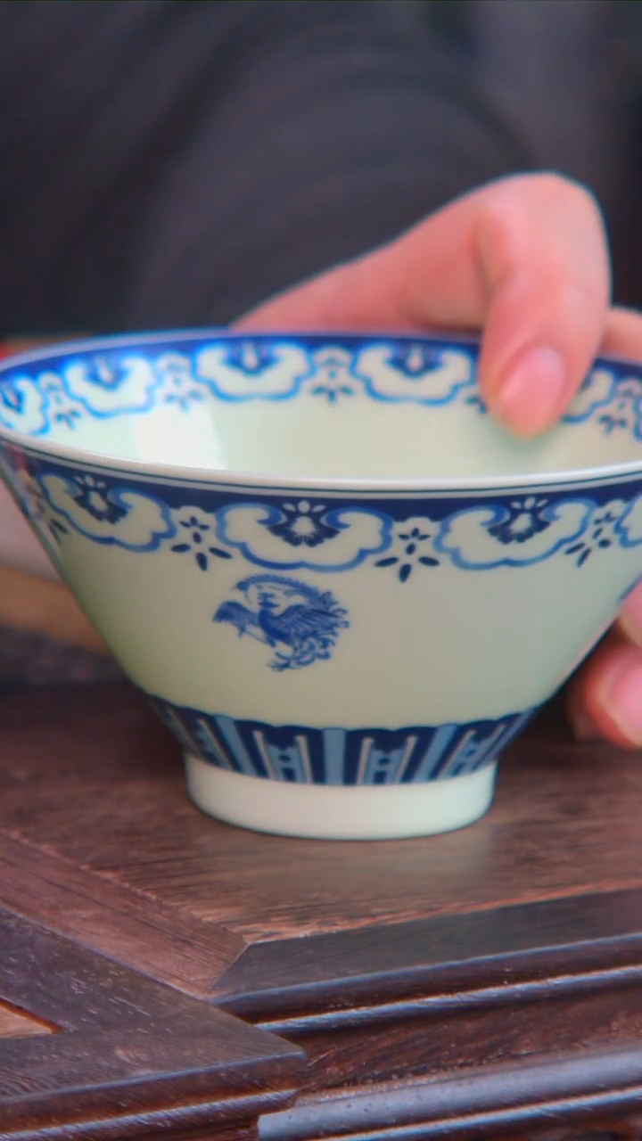 瓷央博文化瓷器交流斗笠碗绿图