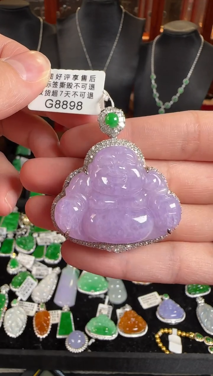 颈饰18K金镶嵌翡翠G8898紫冰佛公