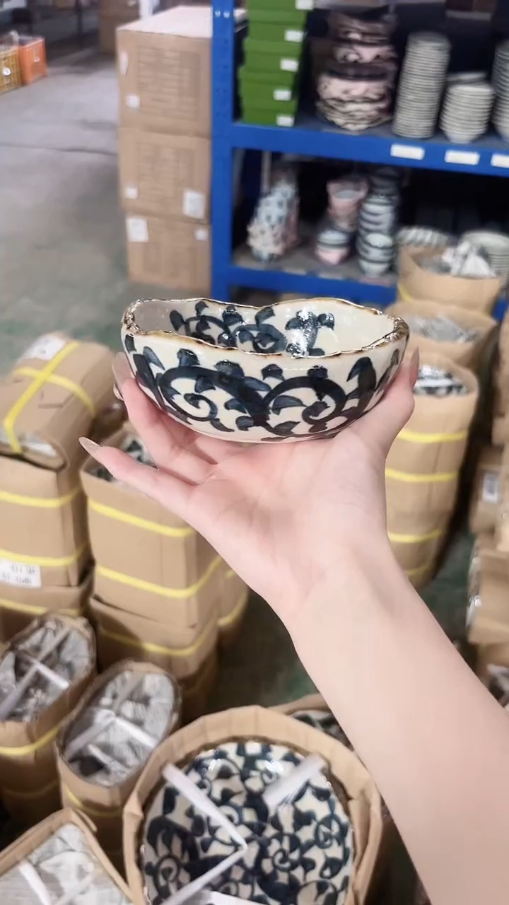 陶瓷唐草椭圆小钵13cm*11cm