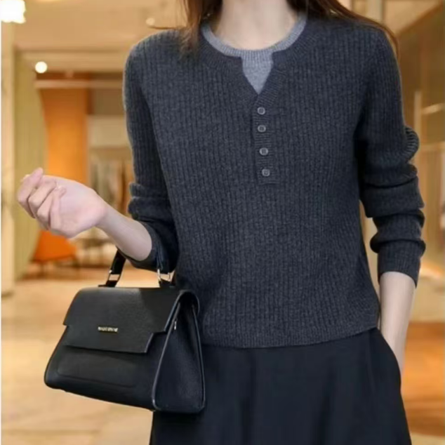 2025新款打底衫洋气百搭假2件上衣女非毛衣针织衫122