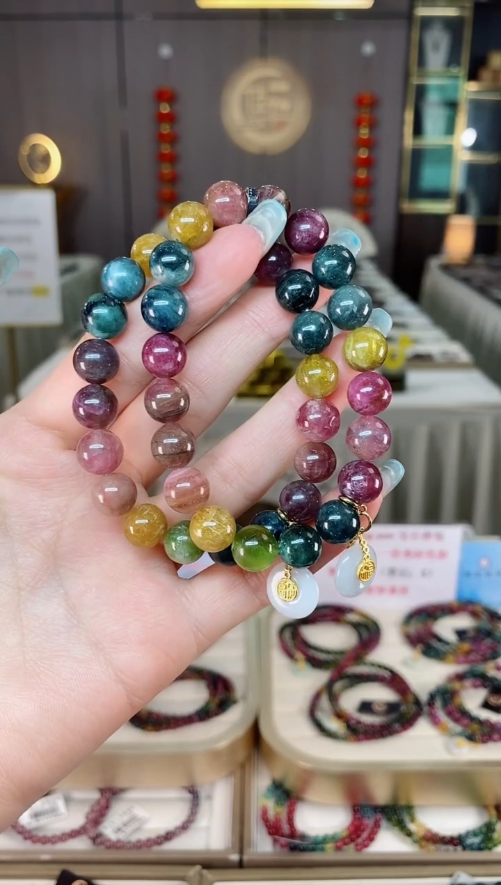 未镶嵌老矿碧玺色标彩虹单圈手串9mm+碧玺多样性发一条mz