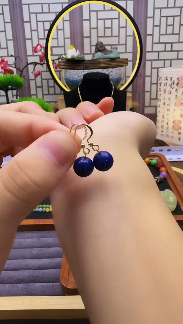 青金石14K金镶嵌耳饰E385