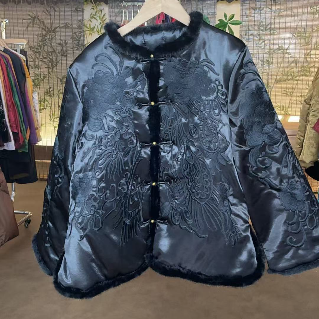 6344单排扣通勤风女圆领刺绣常规款拉链常规毛领