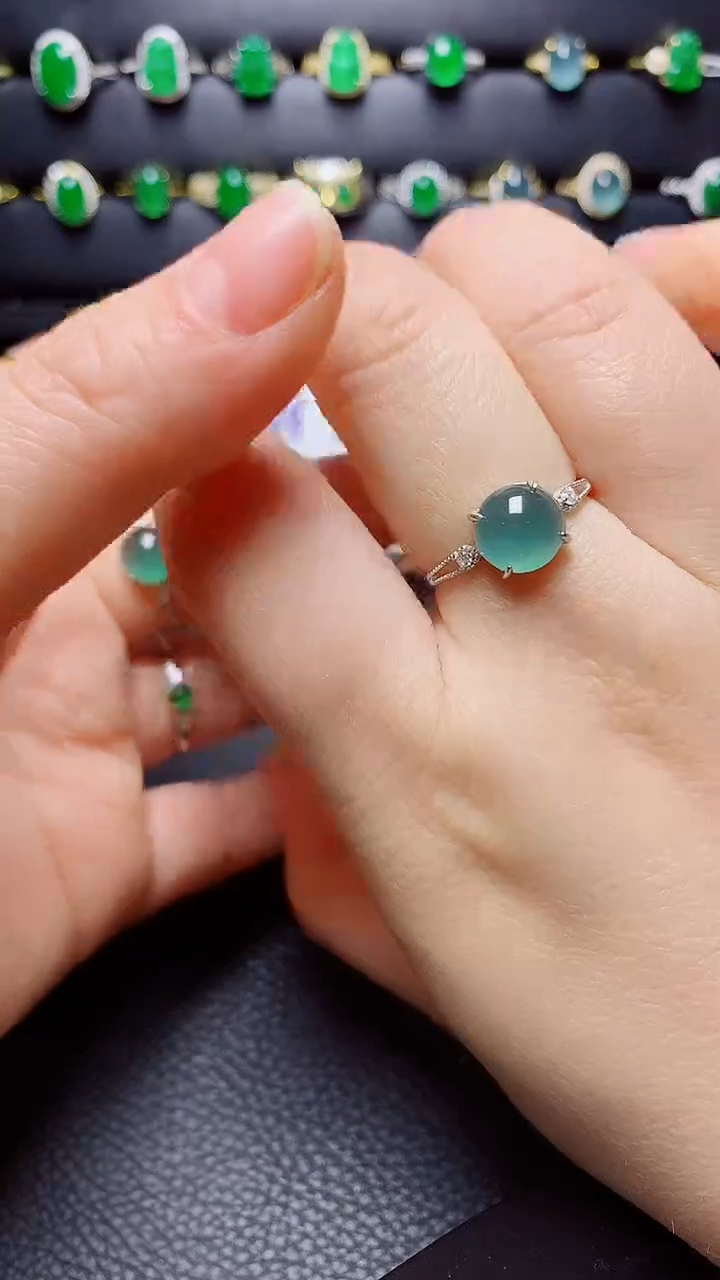 银S925镶嵌戒指翡翠天然翡翠A货s925银镶