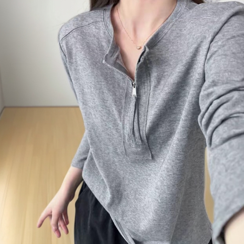 拉链长袖少女秋季韩里韩气T恤秋冬针织ol运动显瘦时尚休闲百搭