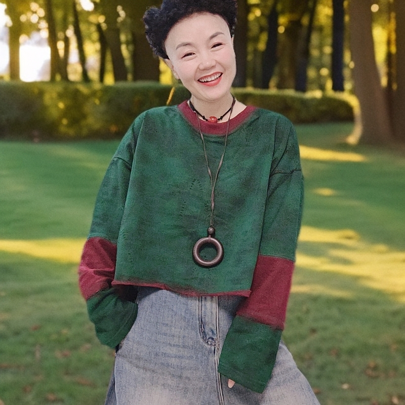 时尚个性腔调撞色镂空暗花宽松短卫衣(均码)