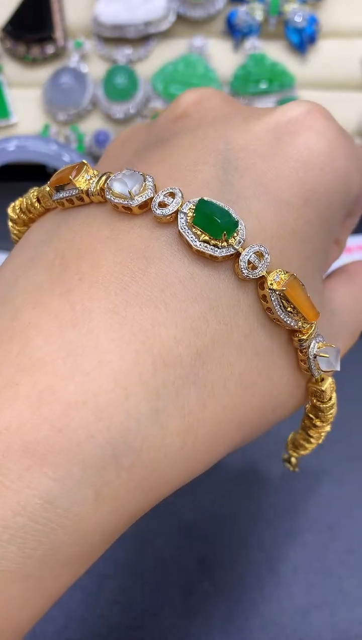 18K金镶嵌手链翡翠428-中国好珍宝