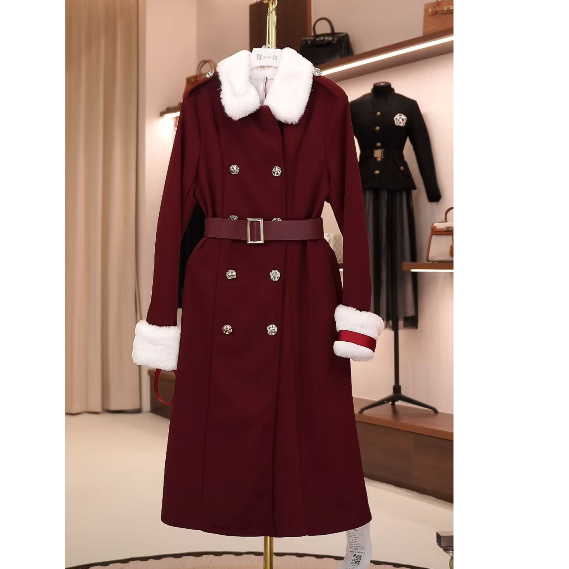 kk071可脱卸毛领高级感冬装新款中长款收腰修身气质