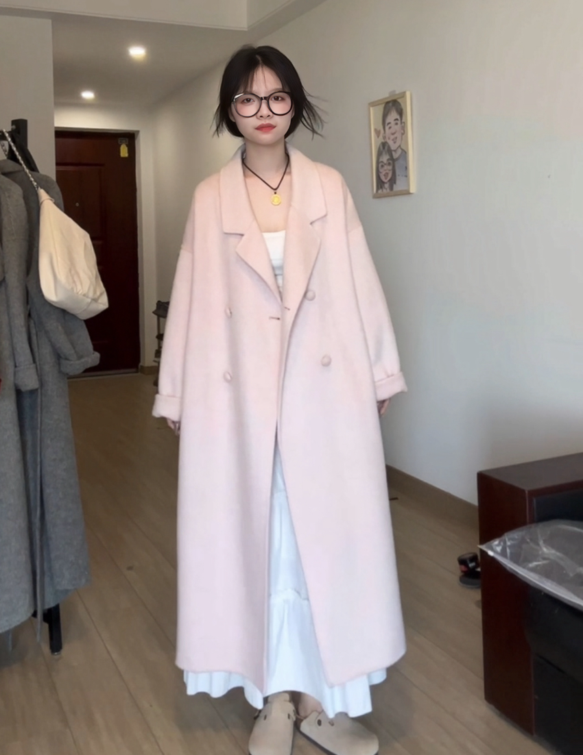 25秋冬新款粉色羊毛大衣 东大门茧型  慵懒韩系风百搭款女装2220