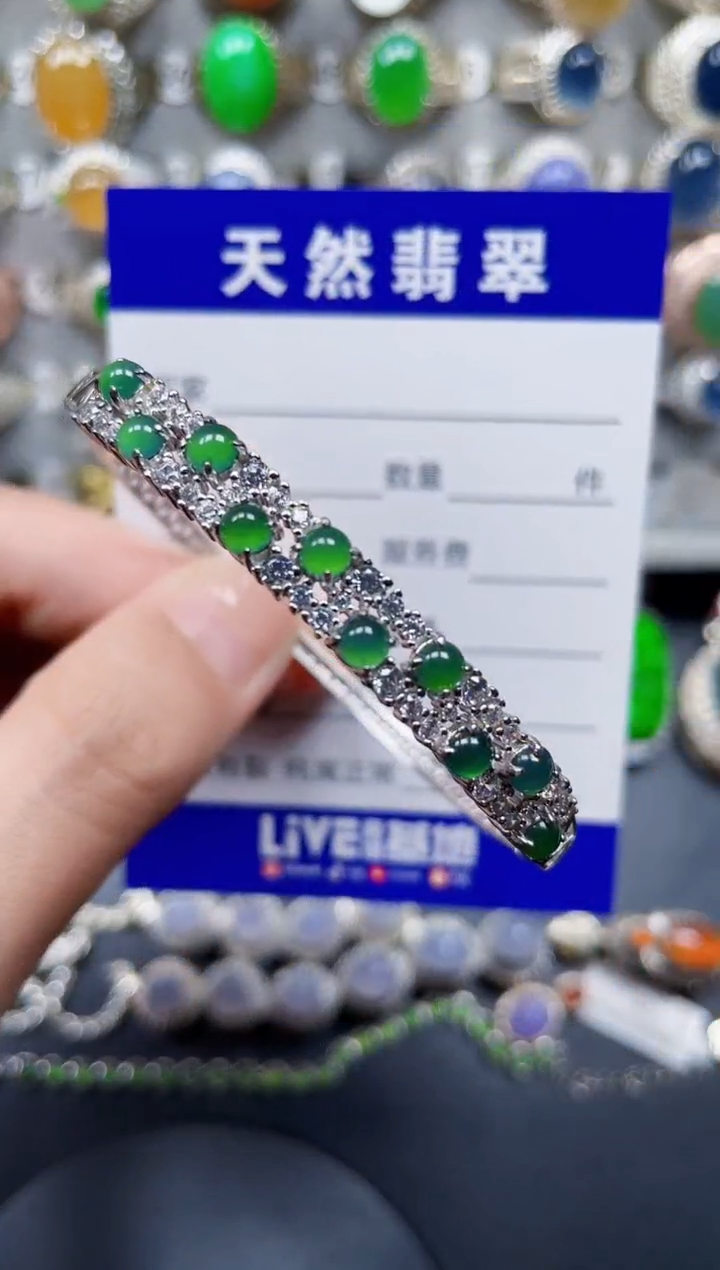 银S925镶嵌手镯翡翠382