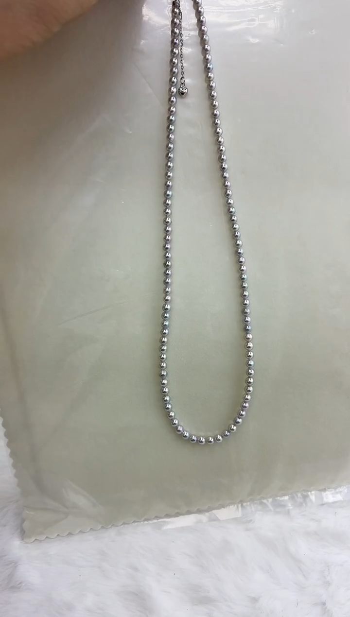 银S925镶嵌DA海水珍珠海水灰珠串链3-4 BQ457