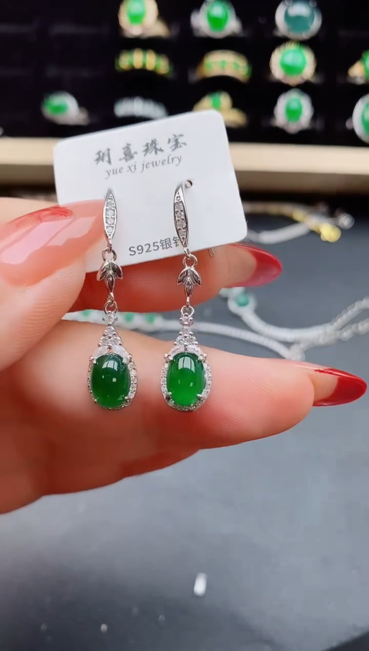【闪购商品】翡翠耳饰银S925镶嵌580050