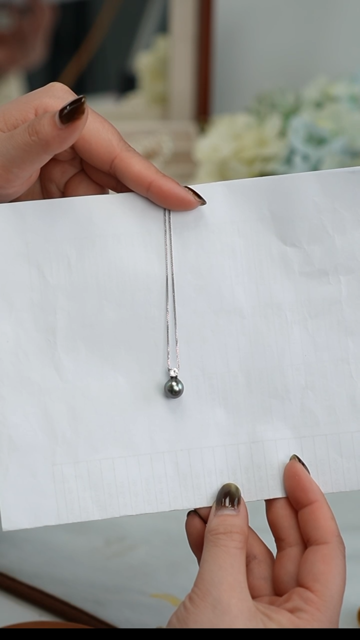 【闪购商品】海水珍珠项链银S925镶嵌大溪地项链 9-10mm