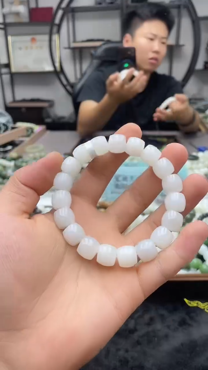 手串未镶嵌和田玉且末白玉12直切