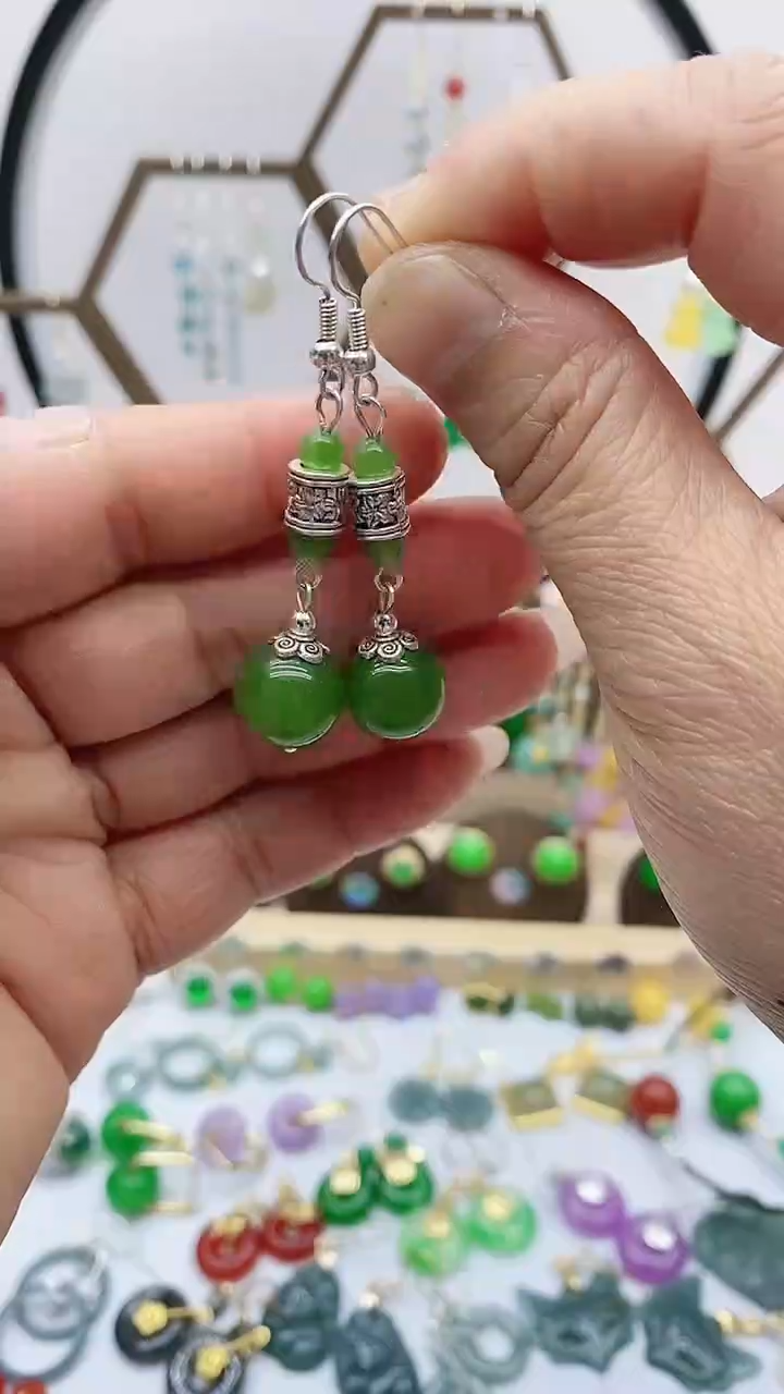 银S925镶嵌和田玉耳饰97