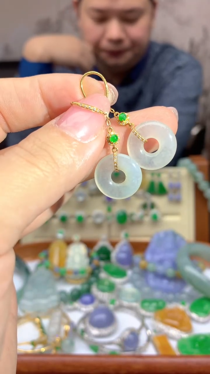 【闪购商品】翡翠耳饰18K金镶嵌245-天然翡翠