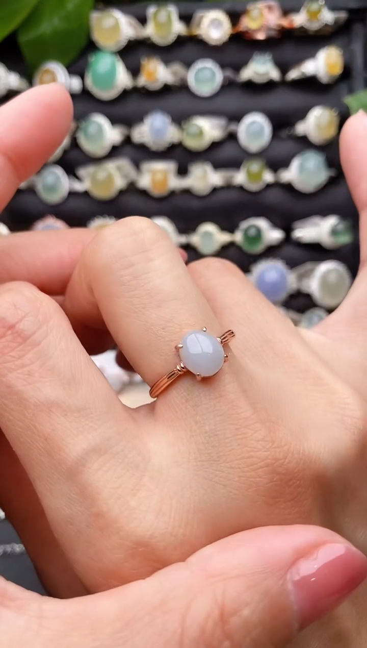 【闪购商品】翡翠戒指银S925镶嵌缅甸天然A货翡翠11  10-2