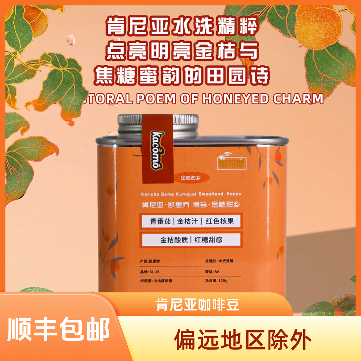 【咖可摩】25季肯尼亚·金桔甜乡SL28AA级水洗进阶高品质咖啡豆125g