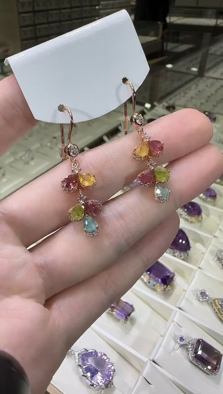 银S925镶嵌耳饰碧玺3*5mm耳钩款多样性发设计款