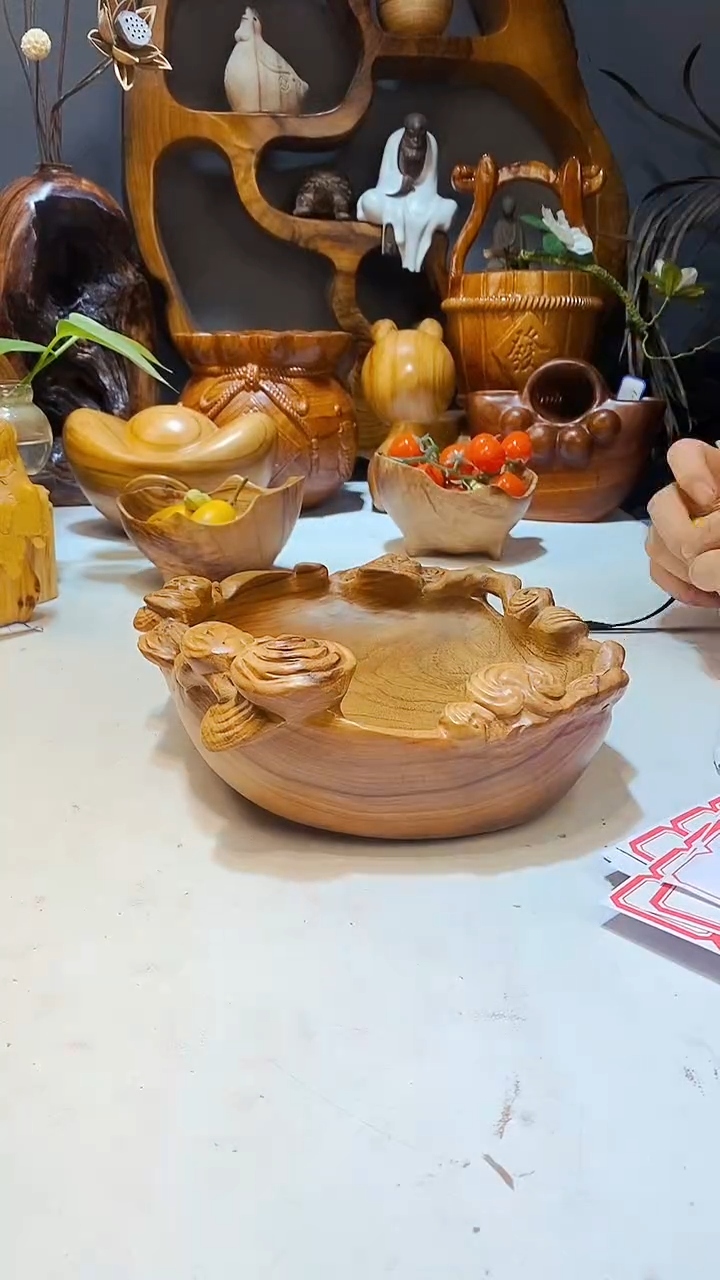 香樟木A21福临门果盆/尺寸28*23*10