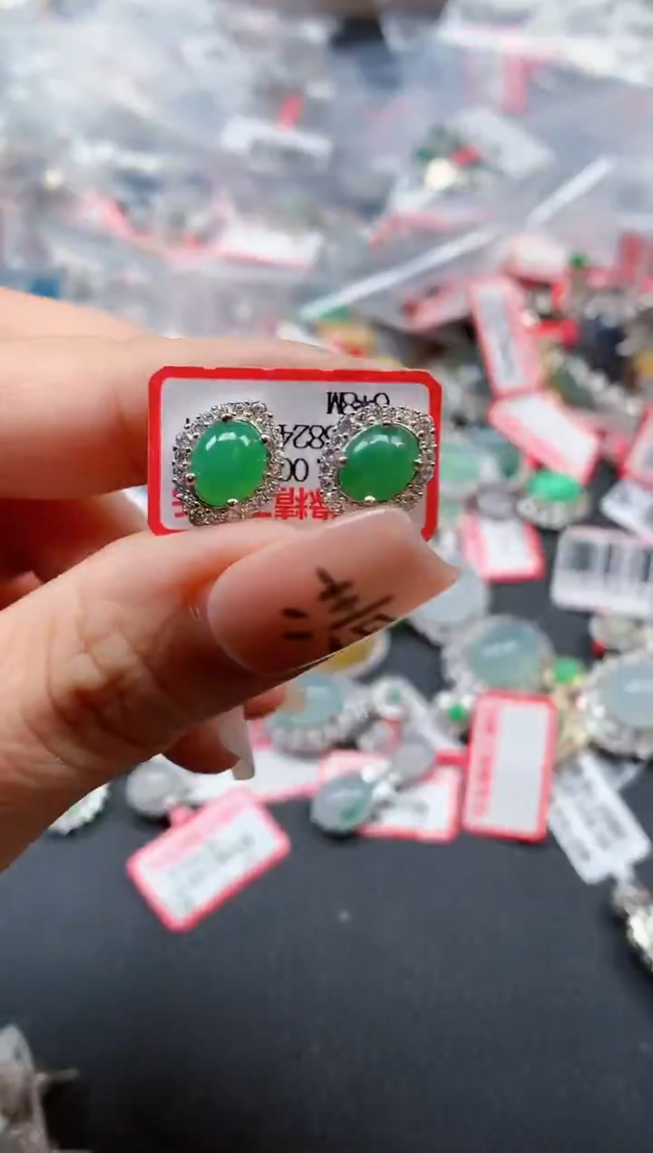 银S925镶嵌戒指翡翠天然A货缅甸翡翠