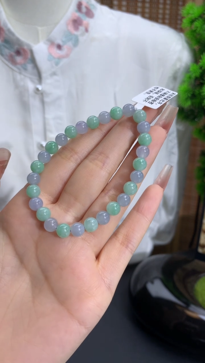 【闪购商品】翡翠手链未镶嵌双彩 卡6.6mm