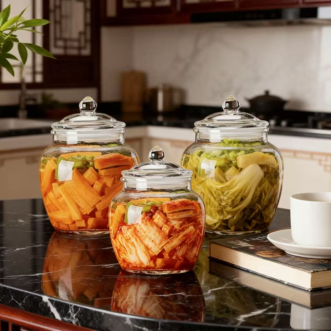 【650ml三只装】家用玻璃泡菜密封罐茶叶罐腌辣椒储物罐咸菜罐透明