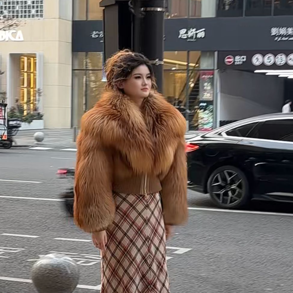 2025新款通用码欧美风狐狸毛皮草外套