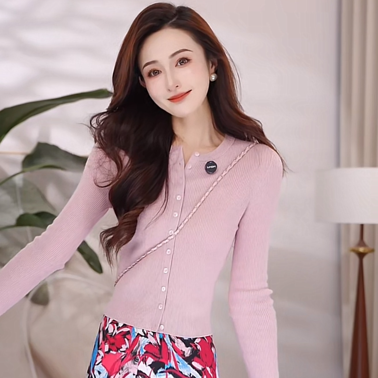 AMASS/阿玛施早春时尚质感简约领开衫针织衫女548037