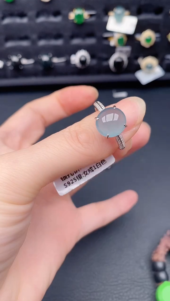银S925镶嵌戒指翡翠天然a货翡翠361