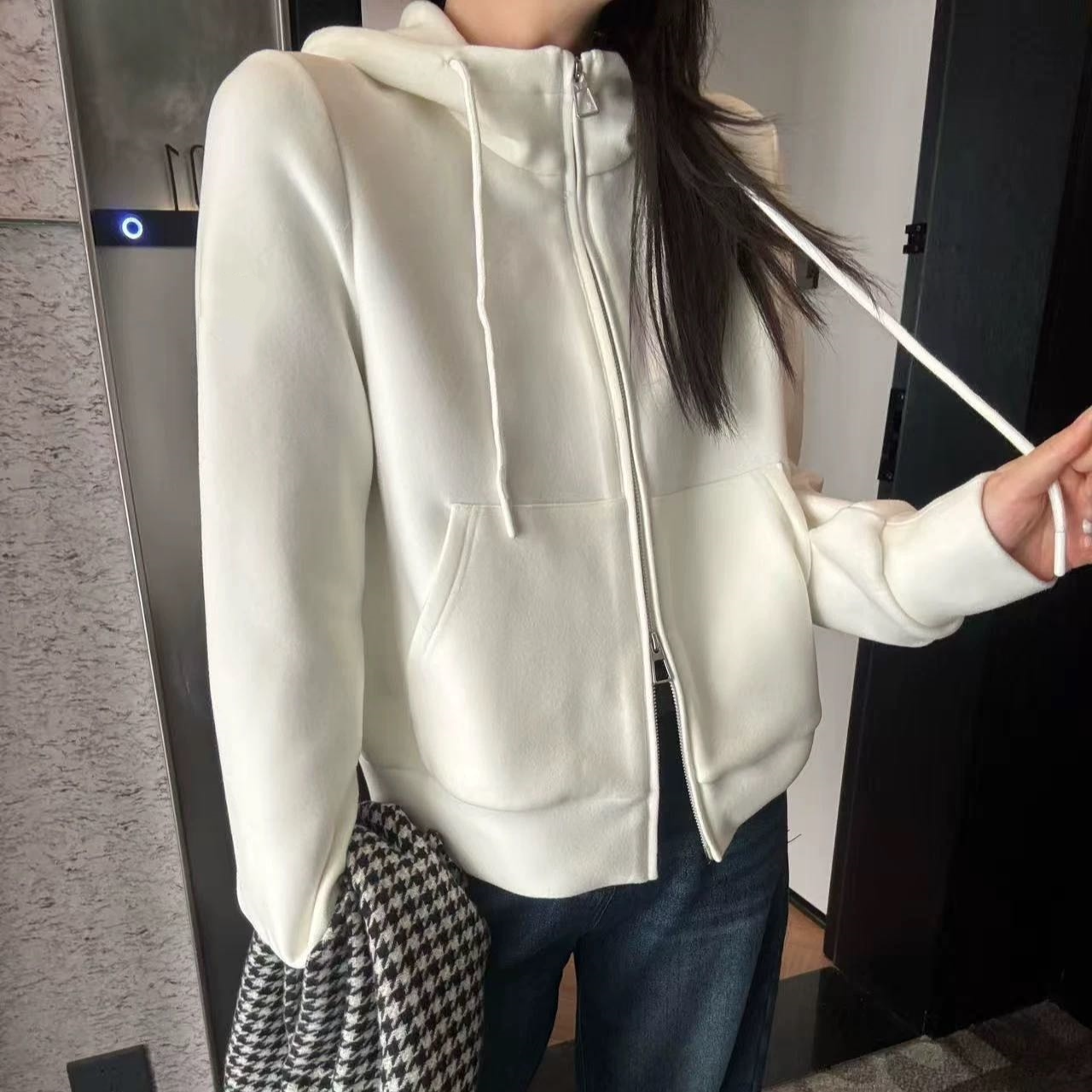 Manmi   双头拉链双面绒帽衫外套  8021（C3）