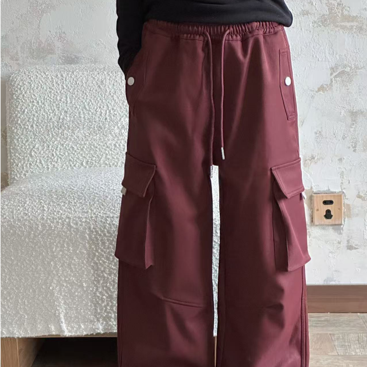 秋冬男童女童加绒工装裤枣红色 0709铂系